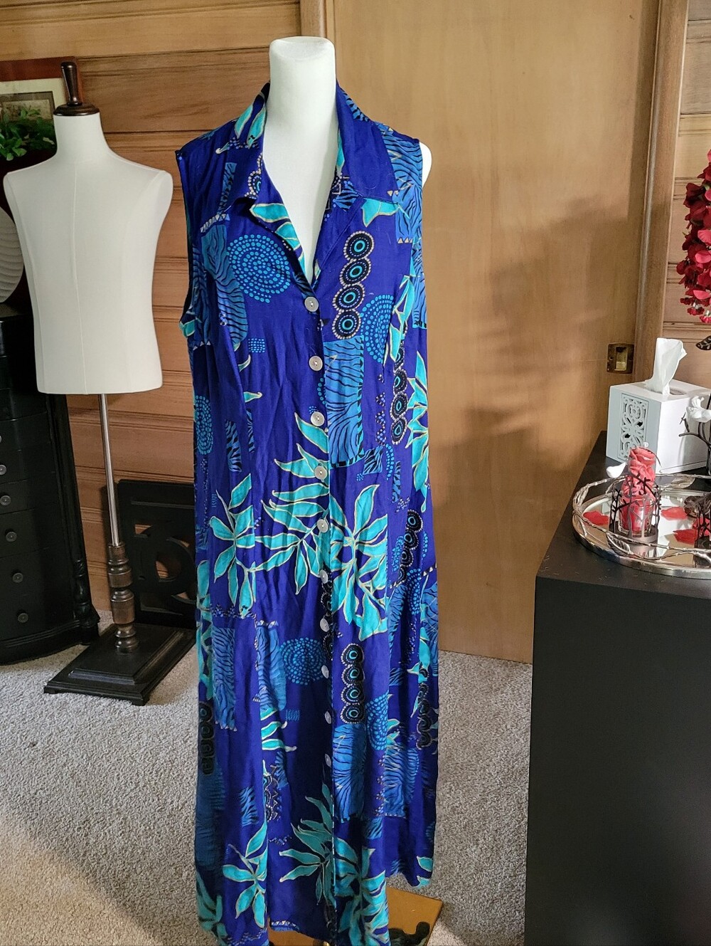 California Crush Vibrant Blue Floral Button-Front Maxi Dress With Cut Out Back